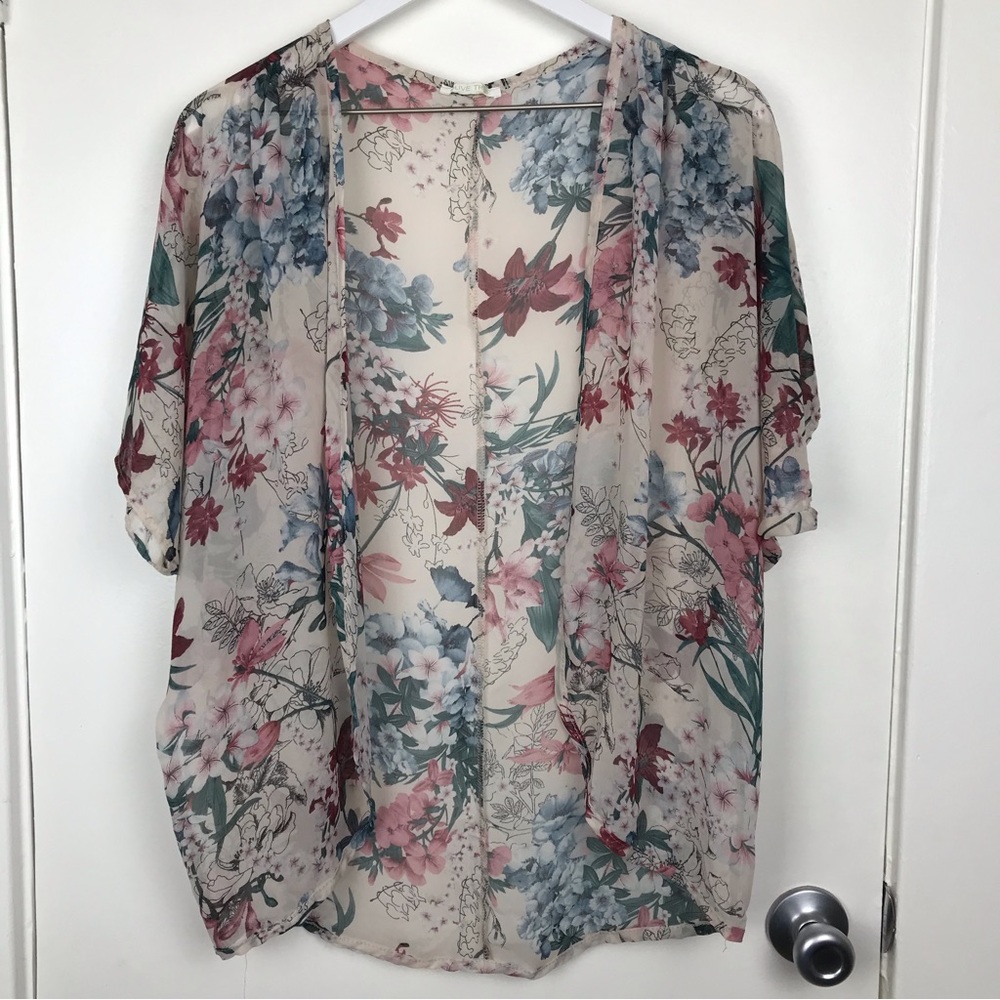 Olive Tree Floral Semi Sheer Cardigan Size Small